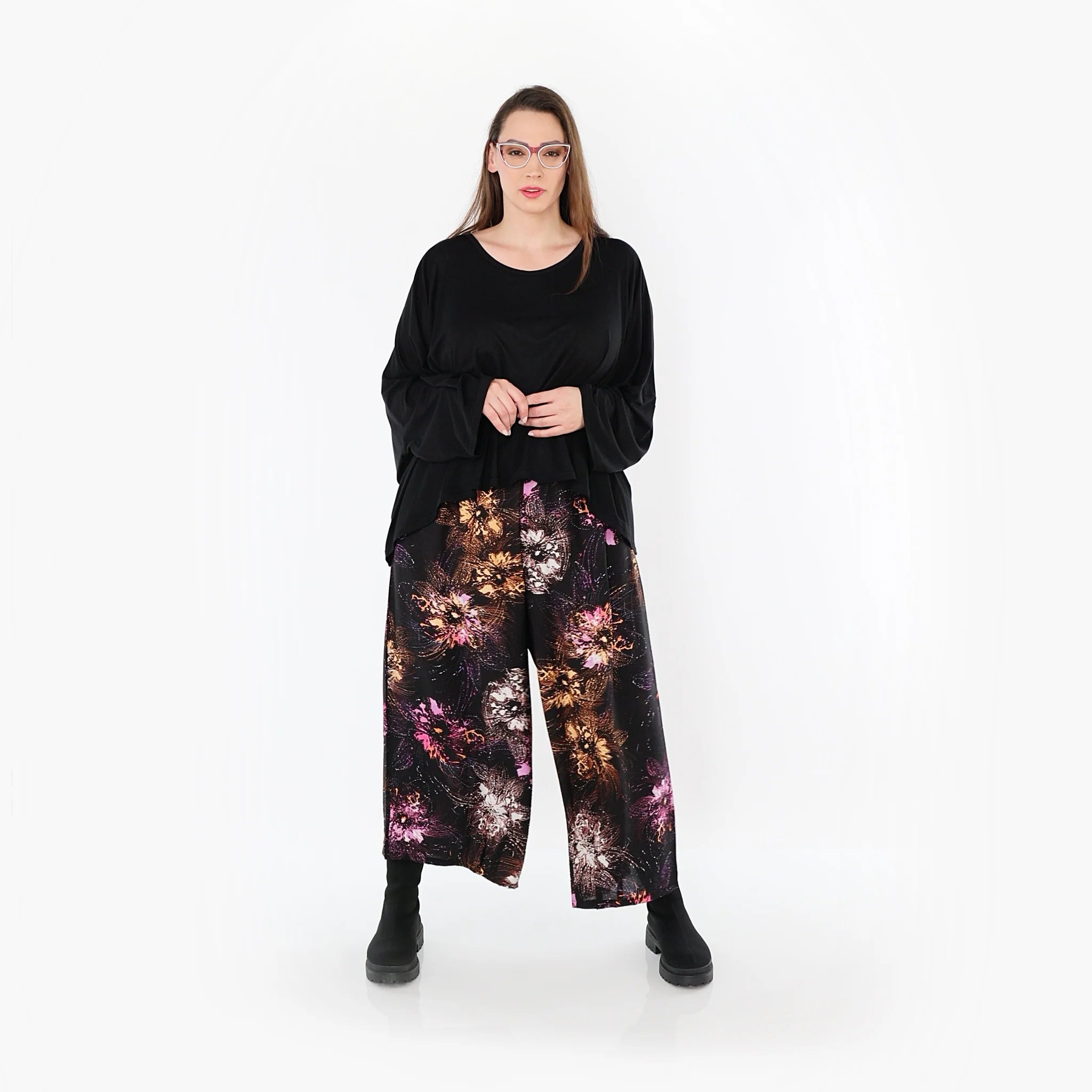  Marlene Hose von AKH Fashion aus Viskose, 1491.07070, Schwarz/Fuchsia/Multi, Blumen