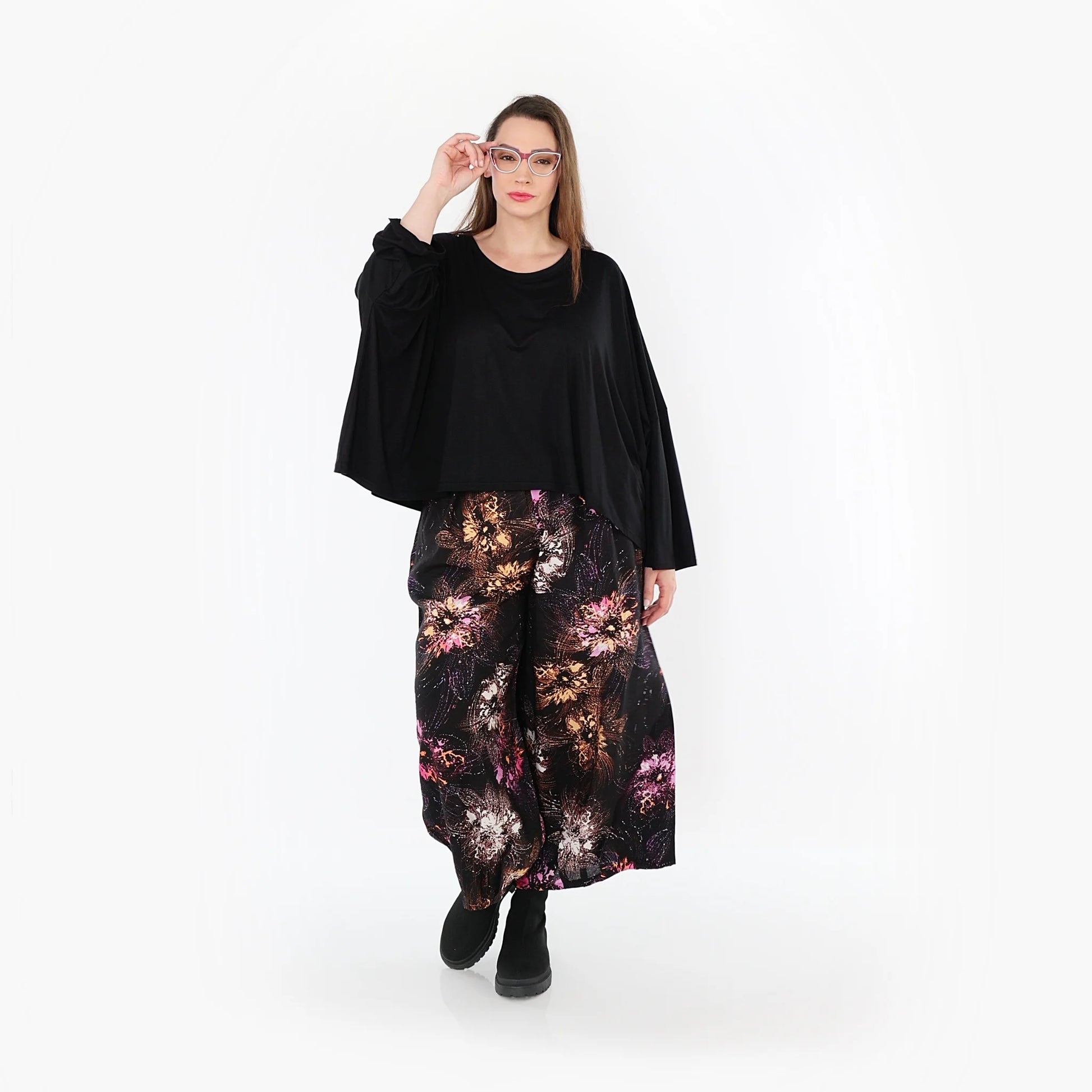  Marlene Hose von AKH Fashion aus Viskose, 1491.07070, Schwarz/Fuchsia/Multi, Blumen