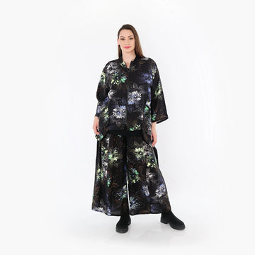  A-Form Jacke von AKH Fashion aus Viskose, 1491.06939, Schwarz/Blau/Multi, Blumen, Schick