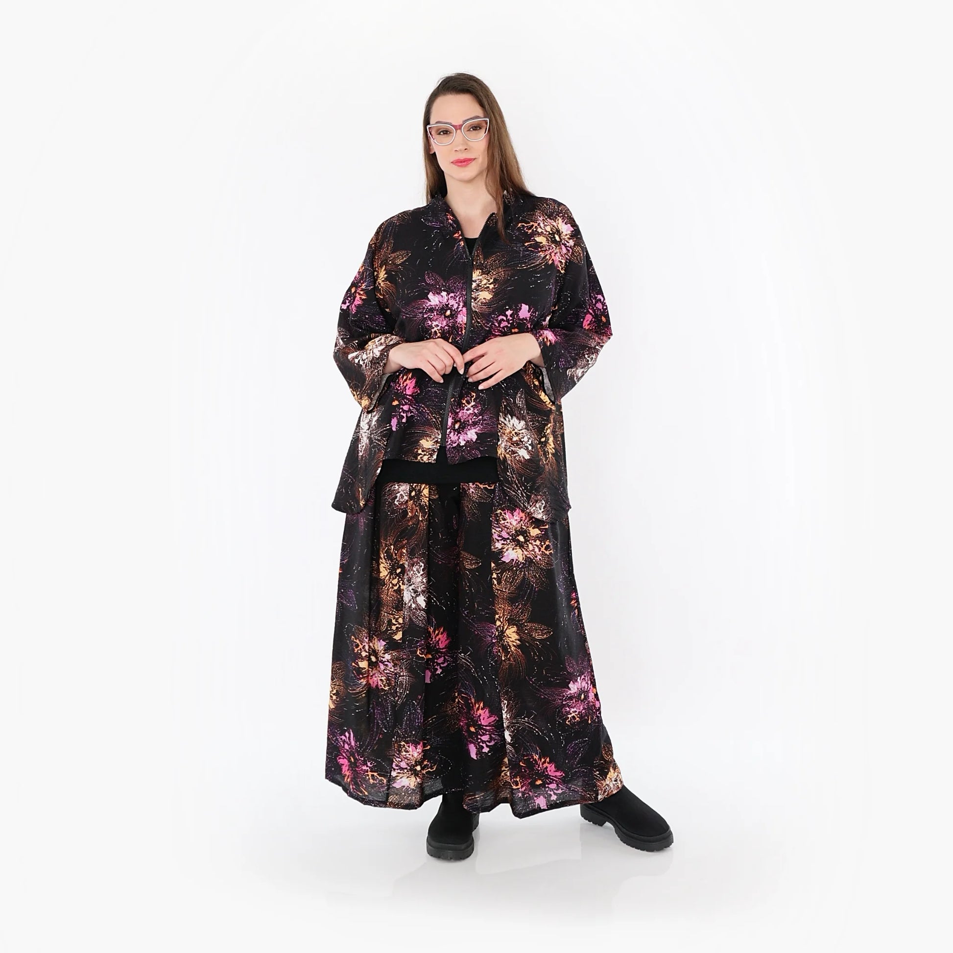  A-Form Jacke von AKH Fashion aus Viskose, 1491.06939, Schwarz/Fuchsia/Multi, Blumen