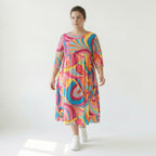  Ballonkleid von AKH Fashion aus Baumwolle, 1508.06698, Rosa/Multi, Abstrakt, Ausgefallen