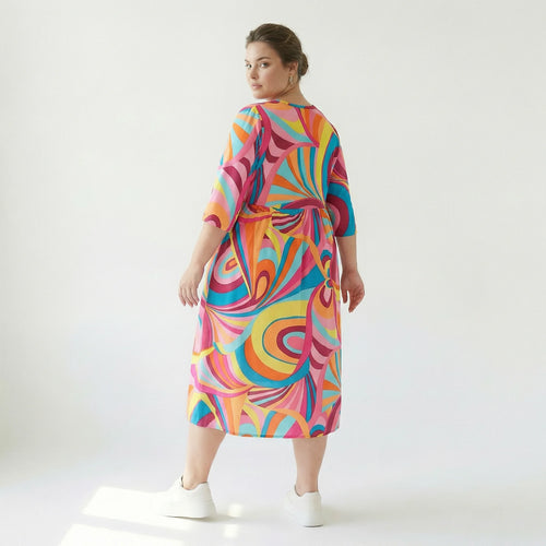  Ballonkleid von AKH Fashion aus Baumwolle, 1508.06698, Rosa/Multi, Abstrakt, Ausgefallen