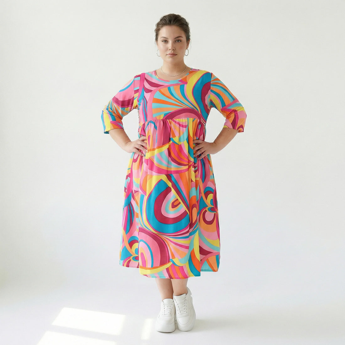  Ballonkleid von AKH Fashion aus Baumwolle, 1508.06698, Rosa/Multi, Abstrakt, Ausgefallen