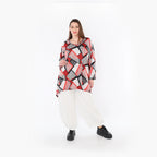  A-Form Bigshirt von AKH Fashion aus Materialmix, 1511.01019, Rot/Weiß/Schwarz, Abstrakt
