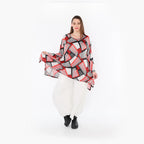  A-Form Bigshirt von AKH Fashion aus Materialmix, 1511.01019, Rot/Weiß/Schwarz, Abstrakt