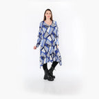  A-Form Bigshirt von AKH Fashion aus Materialmix, 1511.07108, Blau/Weiß/Marine, Abstrakt