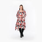  A-Form Bigshirt von AKH Fashion aus Materialmix, 1511.07108, Rot/Weiß/Schwarz, Abstrakt