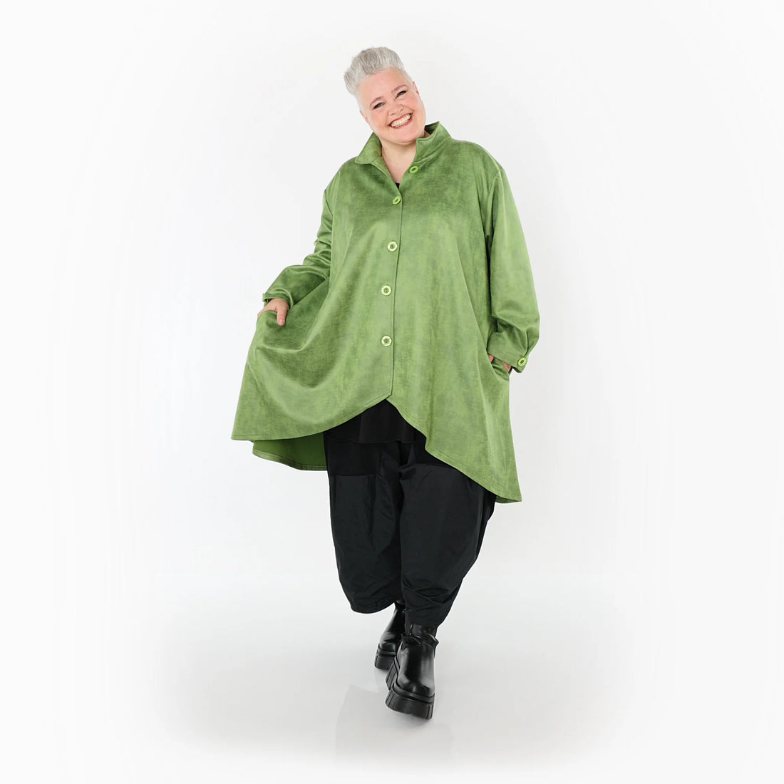 AKH Fashion Jacke in Vokuhila-Form, aus Polyester, 1520.07119, Grün, Ausgefallen, Zeitlos
