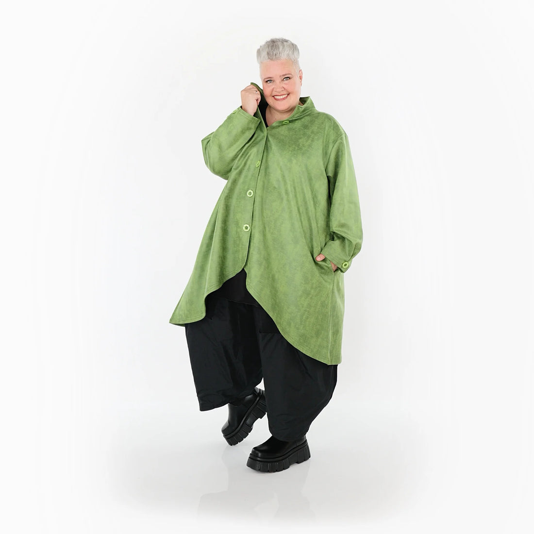  AKH Fashion Jacke in Vokuhila-Form, aus Polyester, 1520.07119, Grün, Ausgefallen, Zeitlos
