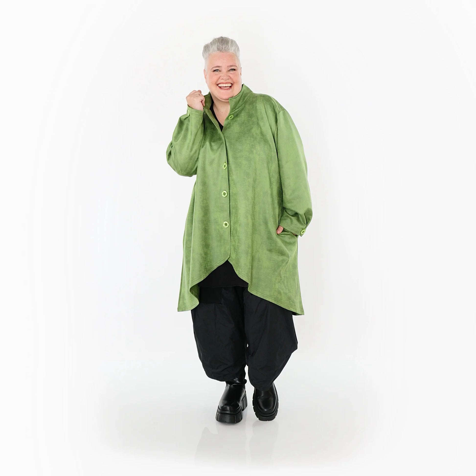  AKH Fashion Jacke in Vokuhila-Form, aus Polyester, 1520.07119, Grün, Ausgefallen, Zeitlos