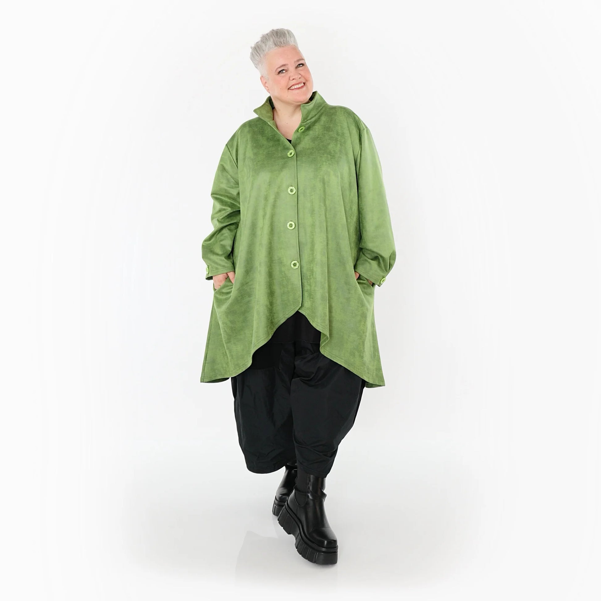  AKH Fashion Jacke in Vokuhila-Form, aus Polyester, 1520.07119, Grün, Ausgefallen, Zeitlos