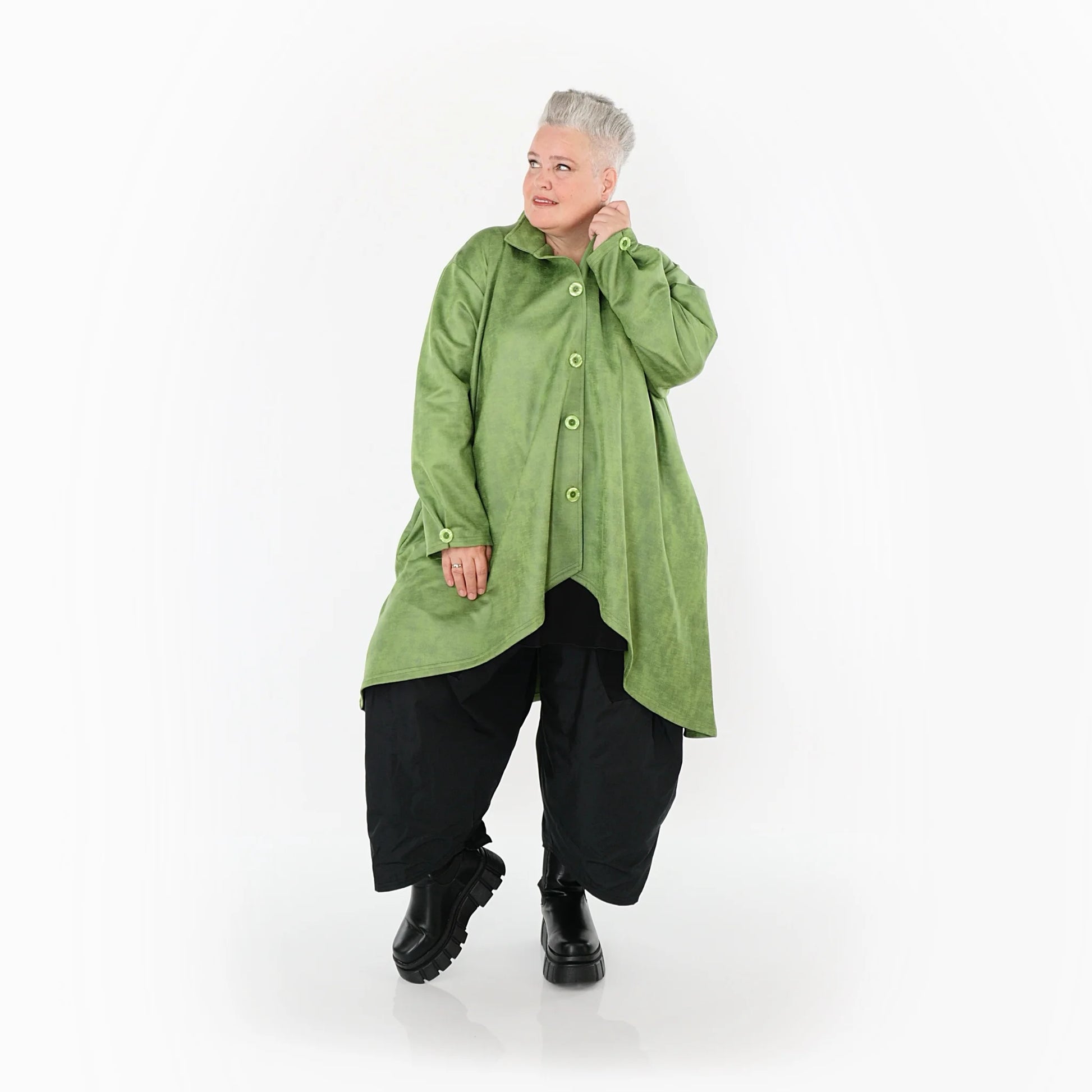  AKH Fashion Jacke in Vokuhila-Form, aus Polyester, 1520.07119, Grün, Ausgefallen, Zeitlos
