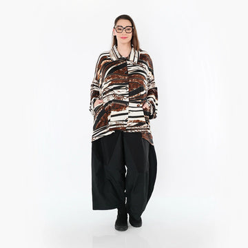  A-Form Bluse von AKH Fashion aus Materialmix, 1507132, Schwarz/Braun/Weiß, Reptil, Schick