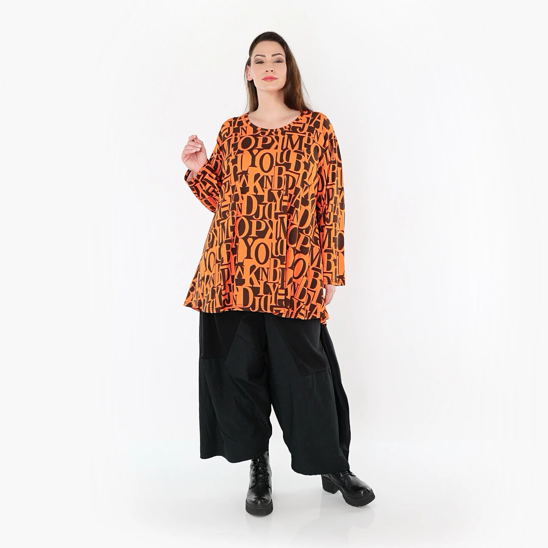  AKH Fashion Shirt in Glocken-Form, aus Viskose, 1501892, Orange/Braun, Buchstaben, Schick