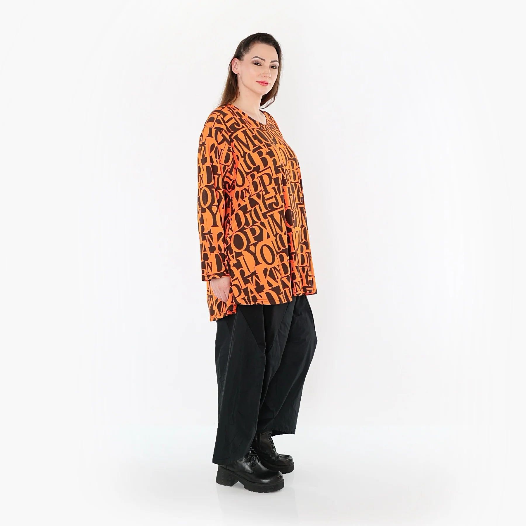 AKH Fashion Shirt in Glocken-Form, aus Viskose, 1501892, Orange/Braun, Buchstaben, Schick