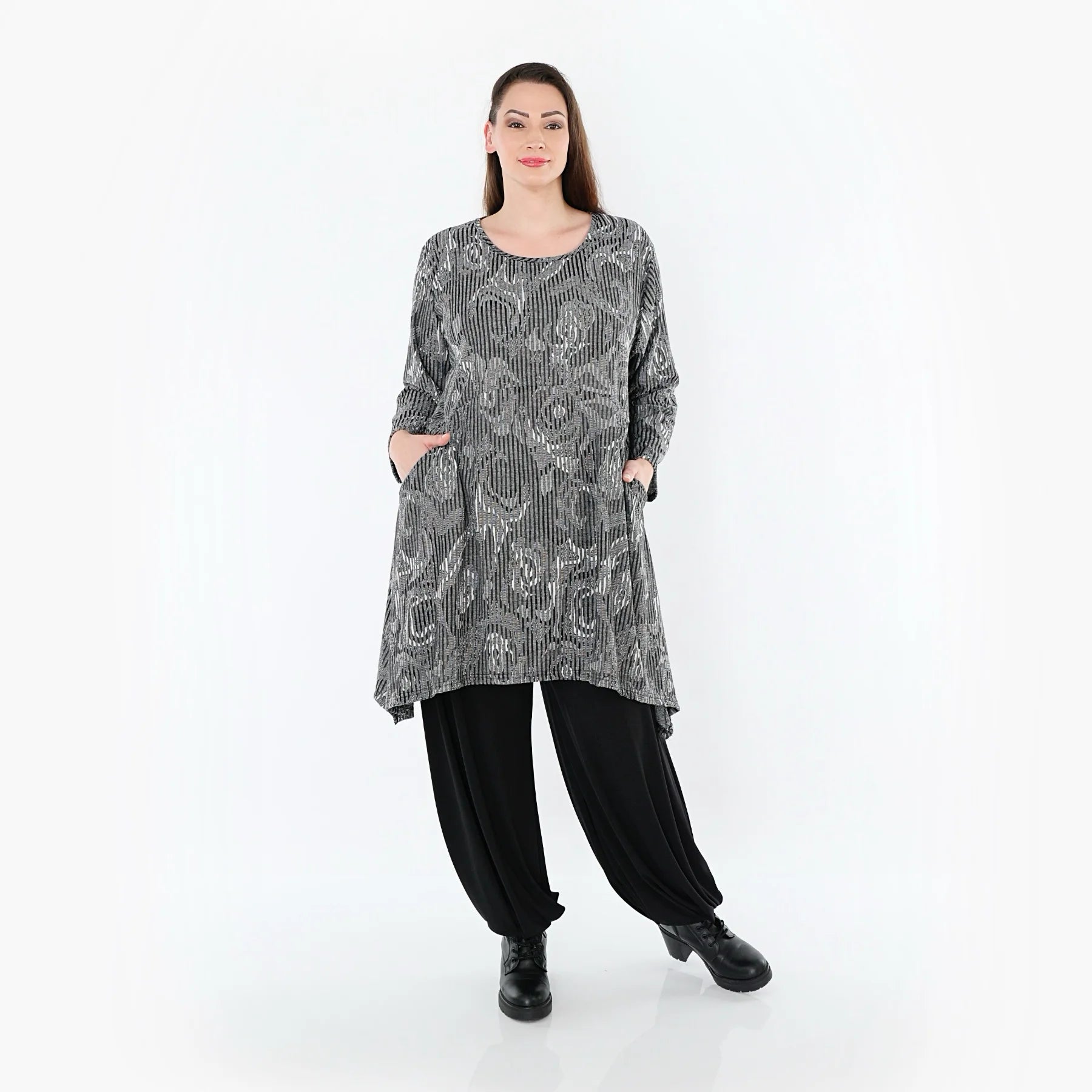  A-Form Shirt von AKH Fashion aus Materialmix, 1500521, Grau/Schwarz/Weiß, Vichy-Streifen