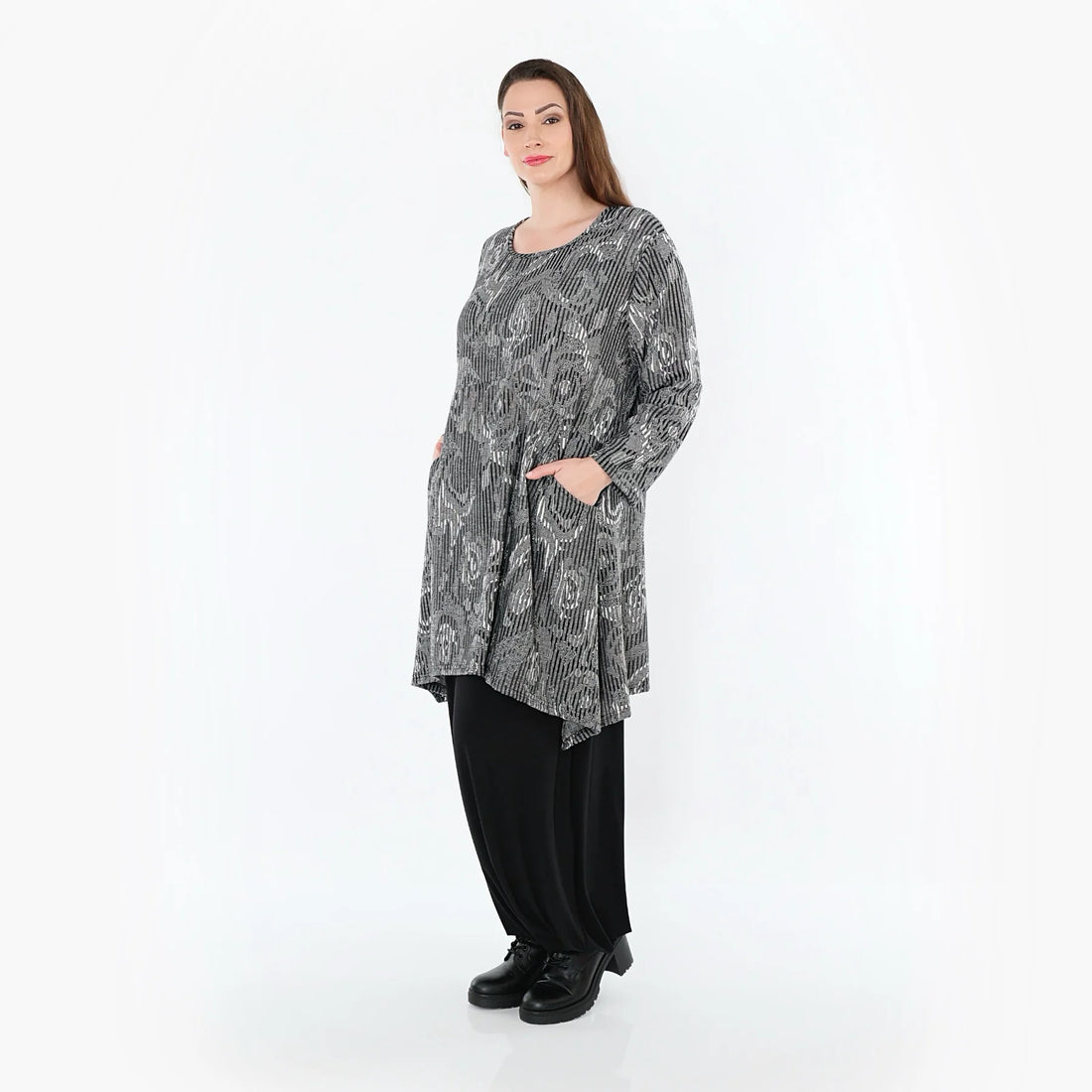  A-Form Shirt von AKH Fashion aus Materialmix, 1500521, Grau/Schwarz/Weiß, Vichy-Streifen