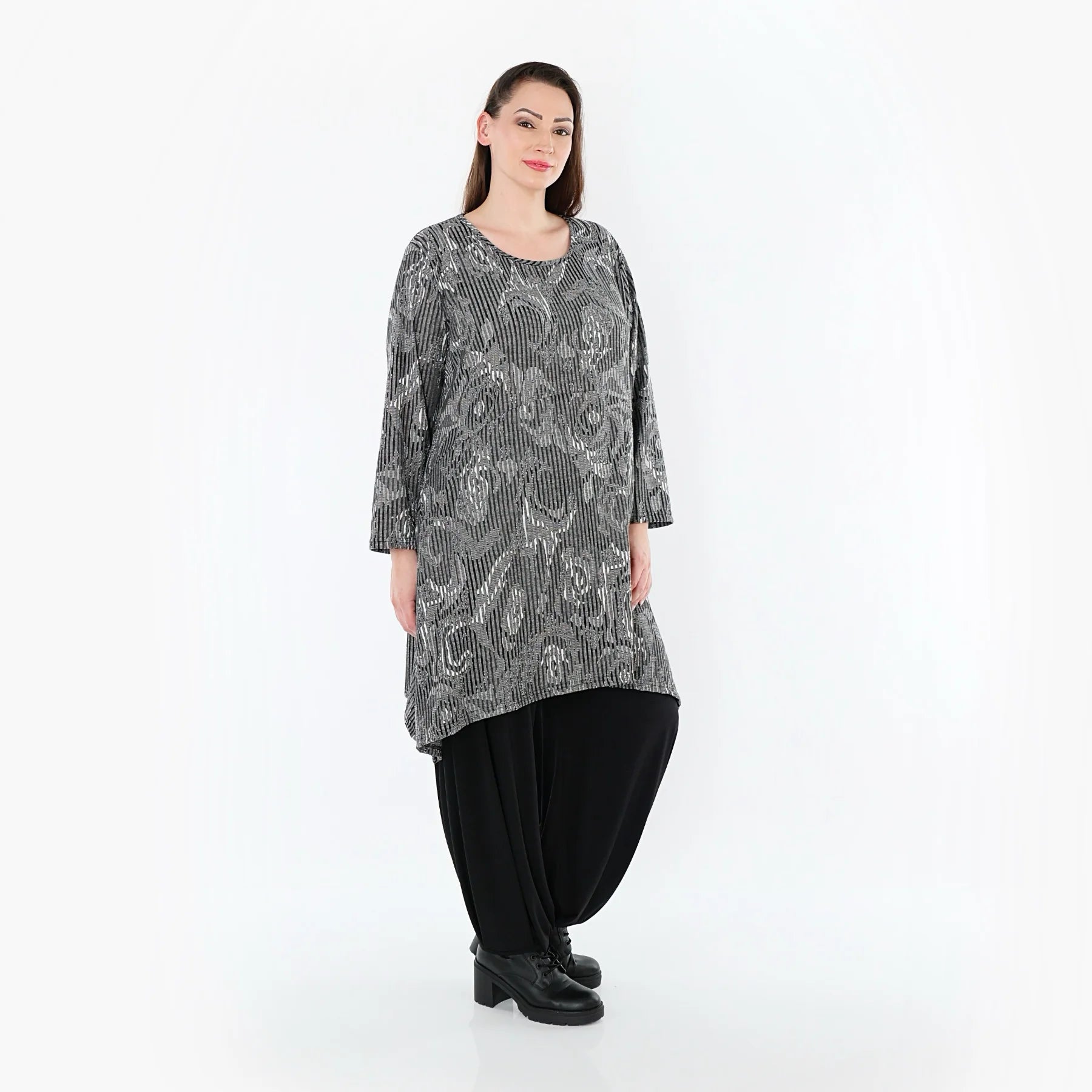 A-Form Shirt von AKH Fashion aus Materialmix, 1500521, Grau/Schwarz/Weiß, Vichy-Streifen
