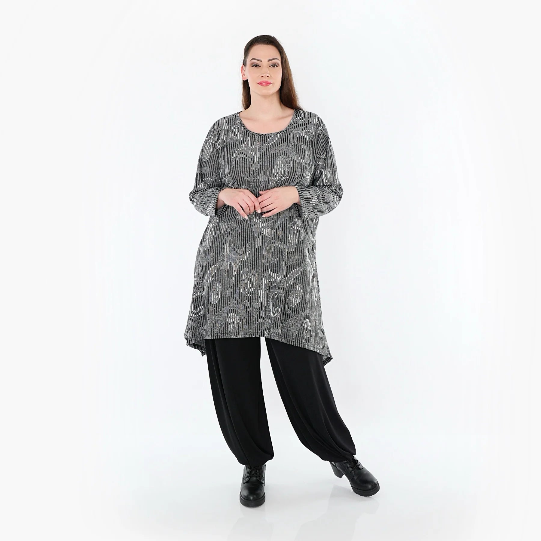  A-Form Shirt von AKH Fashion aus Materialmix, 1500521, Grau/Schwarz/Weiß, Vichy-Streifen