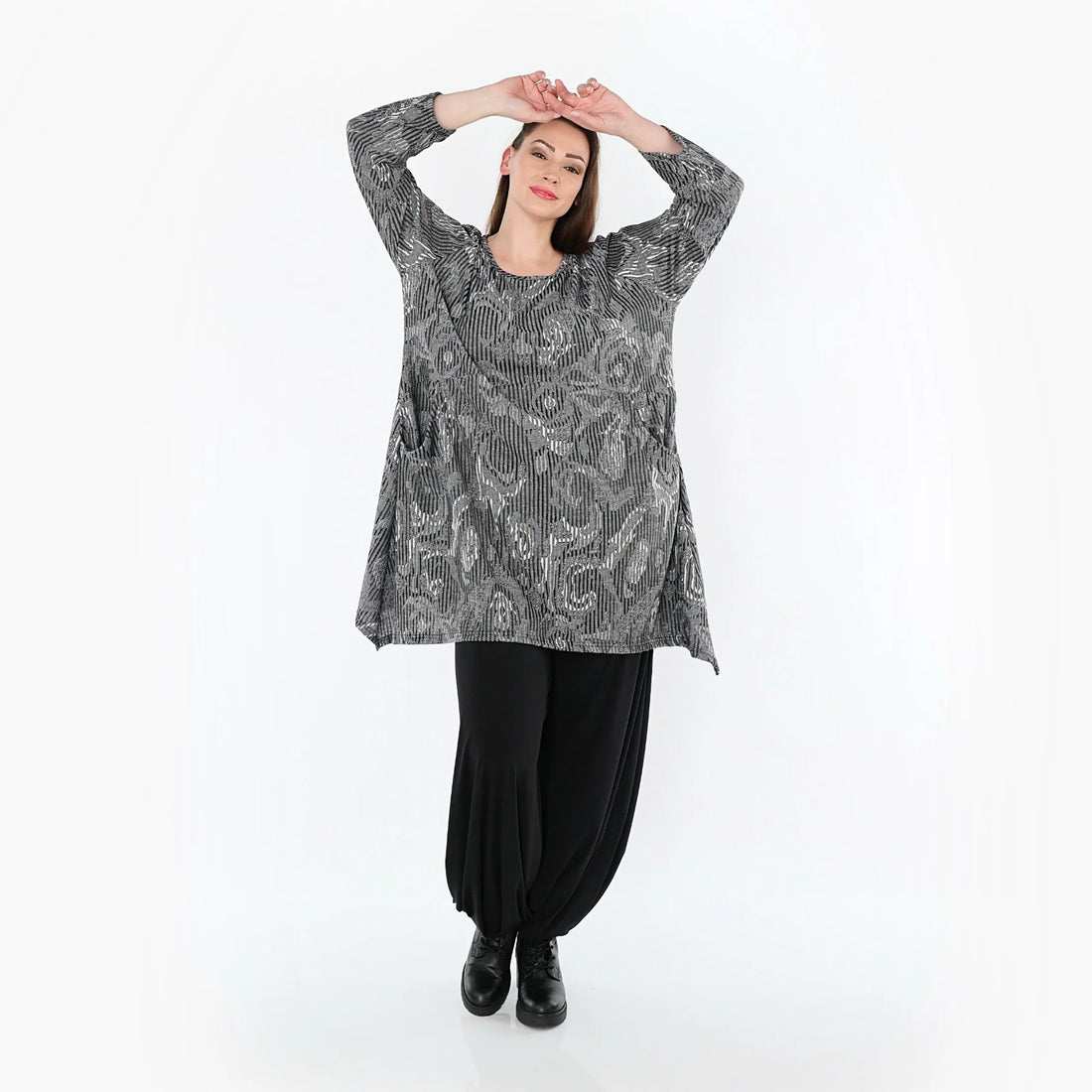  A-Form Shirt von AKH Fashion aus Materialmix, 1500521, Grau/Schwarz/Weiß, Vichy-Streifen