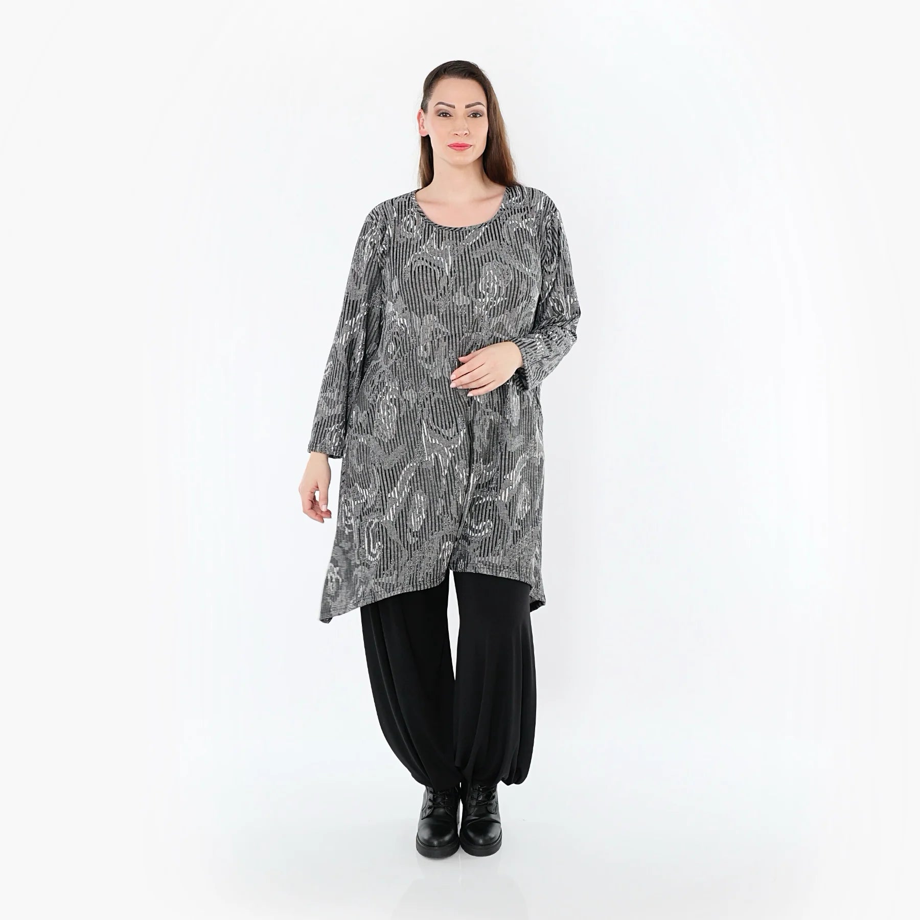  A-Form Shirt von AKH Fashion aus Materialmix, 1500521, Grau/Schwarz/Weiß, Vichy-Streifen