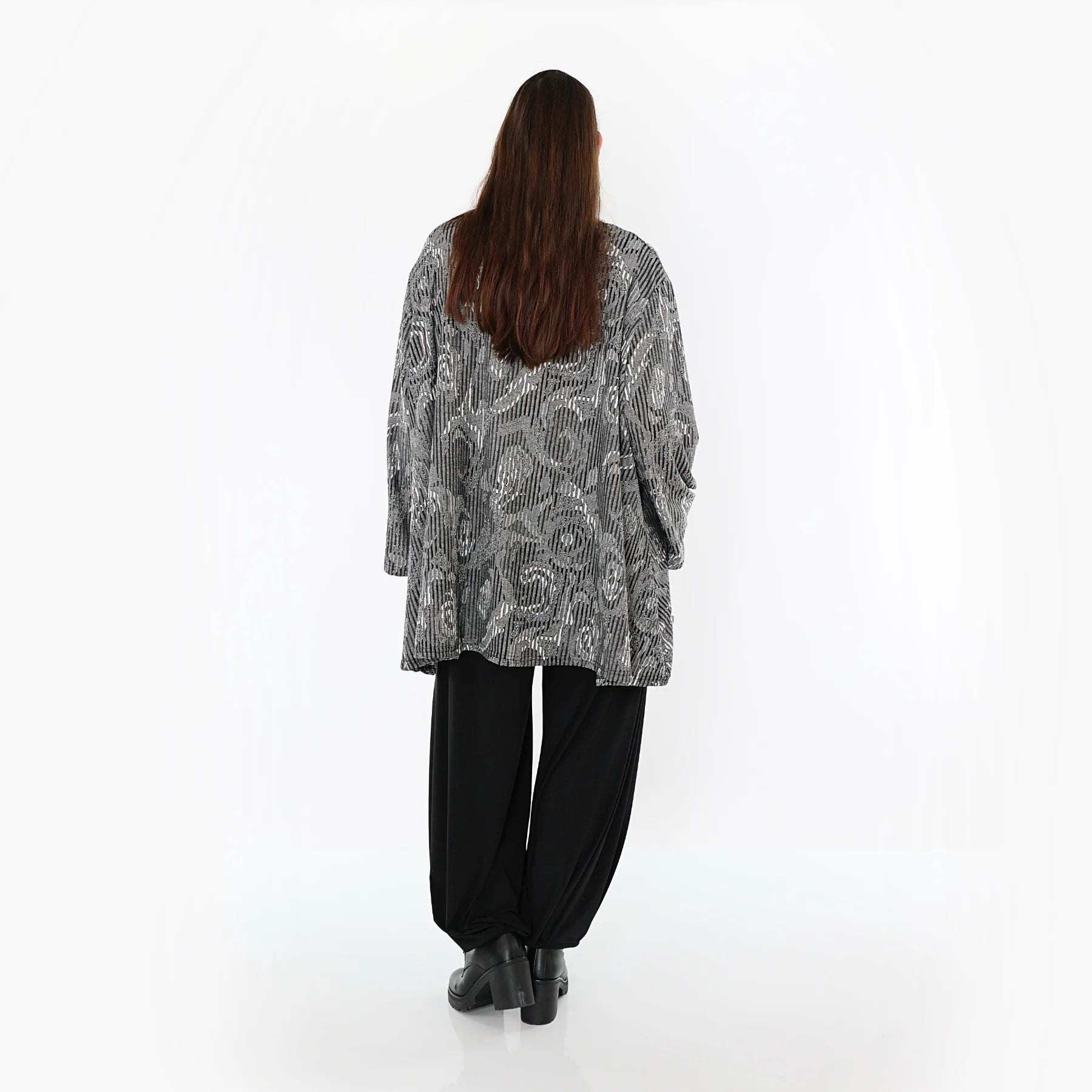  A-Form Bigshirt von AKH Fashion aus Materialmix, 1500593, Grau/Schwarz/Weiß, Vichy-Streifen