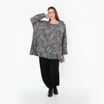  A-Form Bigshirt von AKH Fashion aus Materialmix, 1500593, Grau/Schwarz/Weiß, Vichy-Streifen