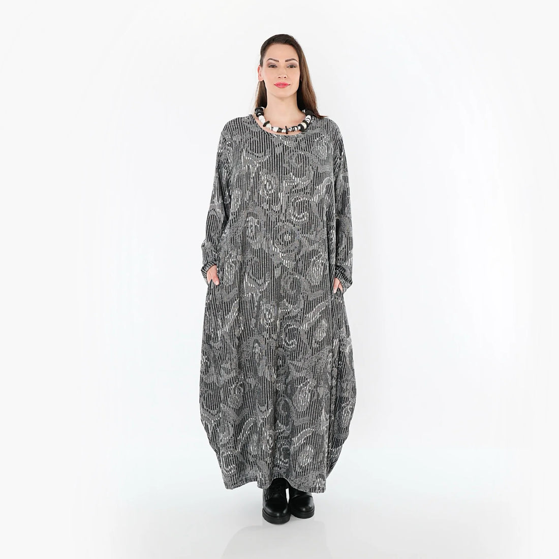  Ballonkleid von AKH Fashion aus Materialmix, 1501926, Grau/Schwarz/Weiß, Vichy-Streifen