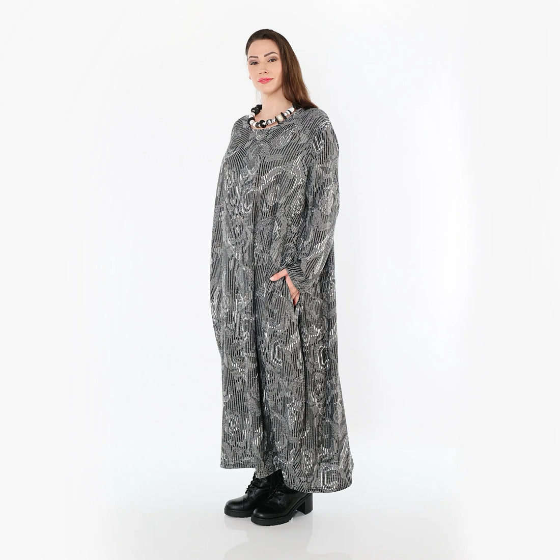  Ballonkleid von AKH Fashion aus Materialmix, 1501926, Grau/Schwarz/Weiß, Vichy-Streifen