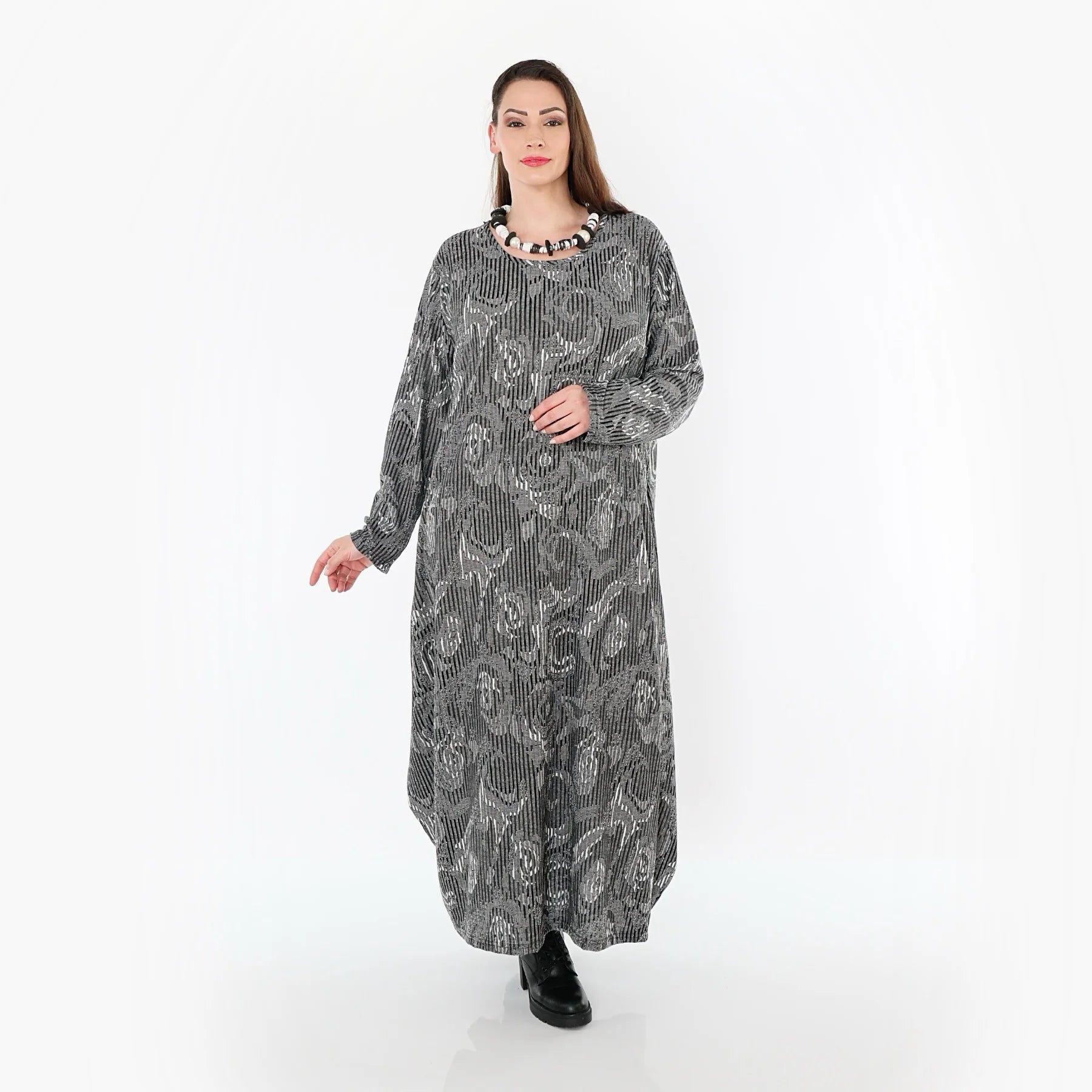  Ballonkleid von AKH Fashion aus Materialmix, 1501926, Grau/Schwarz/Weiß, Vichy-Streifen