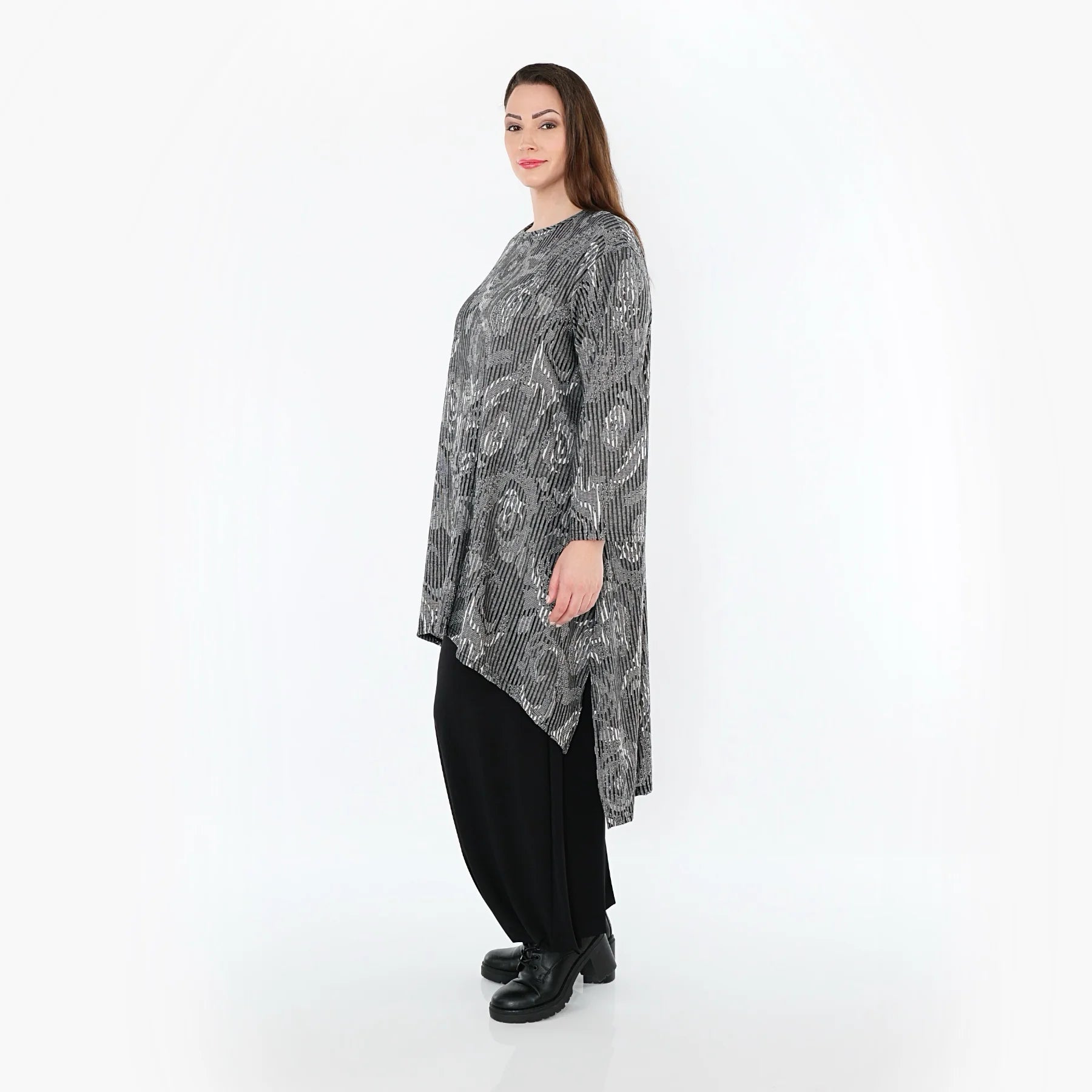  A-Form Shirt von AKH Fashion aus Materialmix, 1504656, Grau/Schwarz/Weiß, Vichy-Streifen