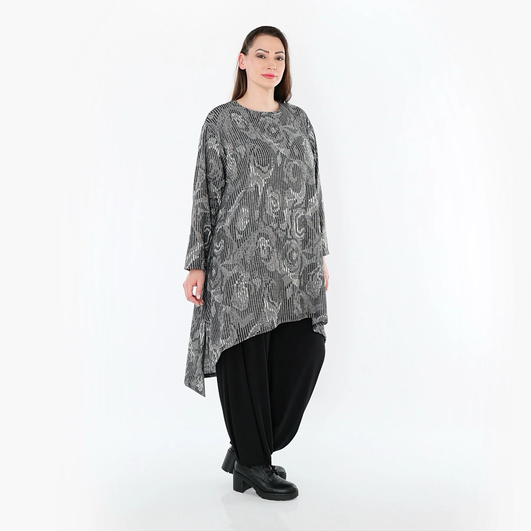  A-Form Shirt von AKH Fashion aus Materialmix, 1504656, Grau/Schwarz/Weiß, Vichy-Streifen