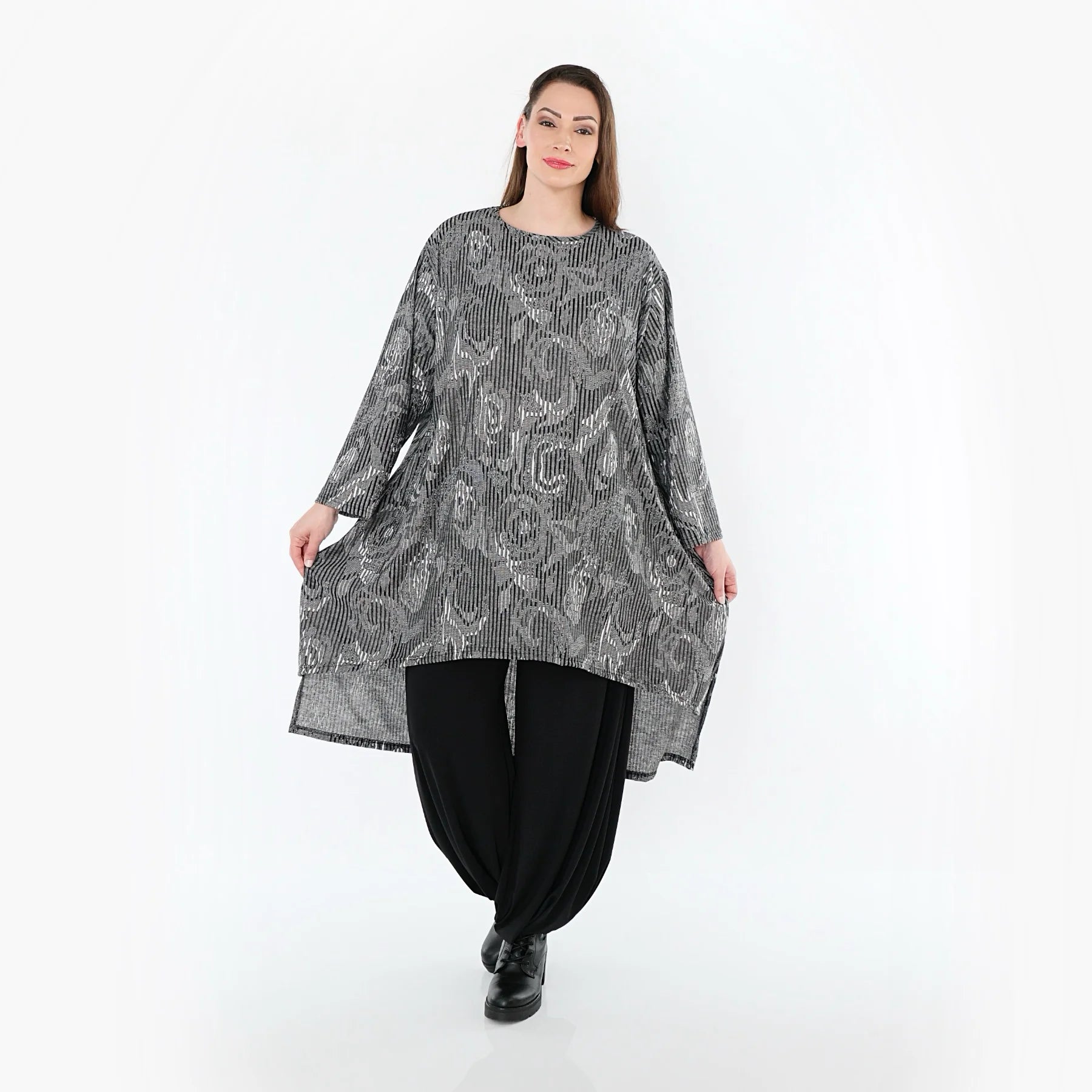  A-Form Shirt von AKH Fashion aus Materialmix, 1504656, Grau/Schwarz/Weiß, Vichy-Streifen