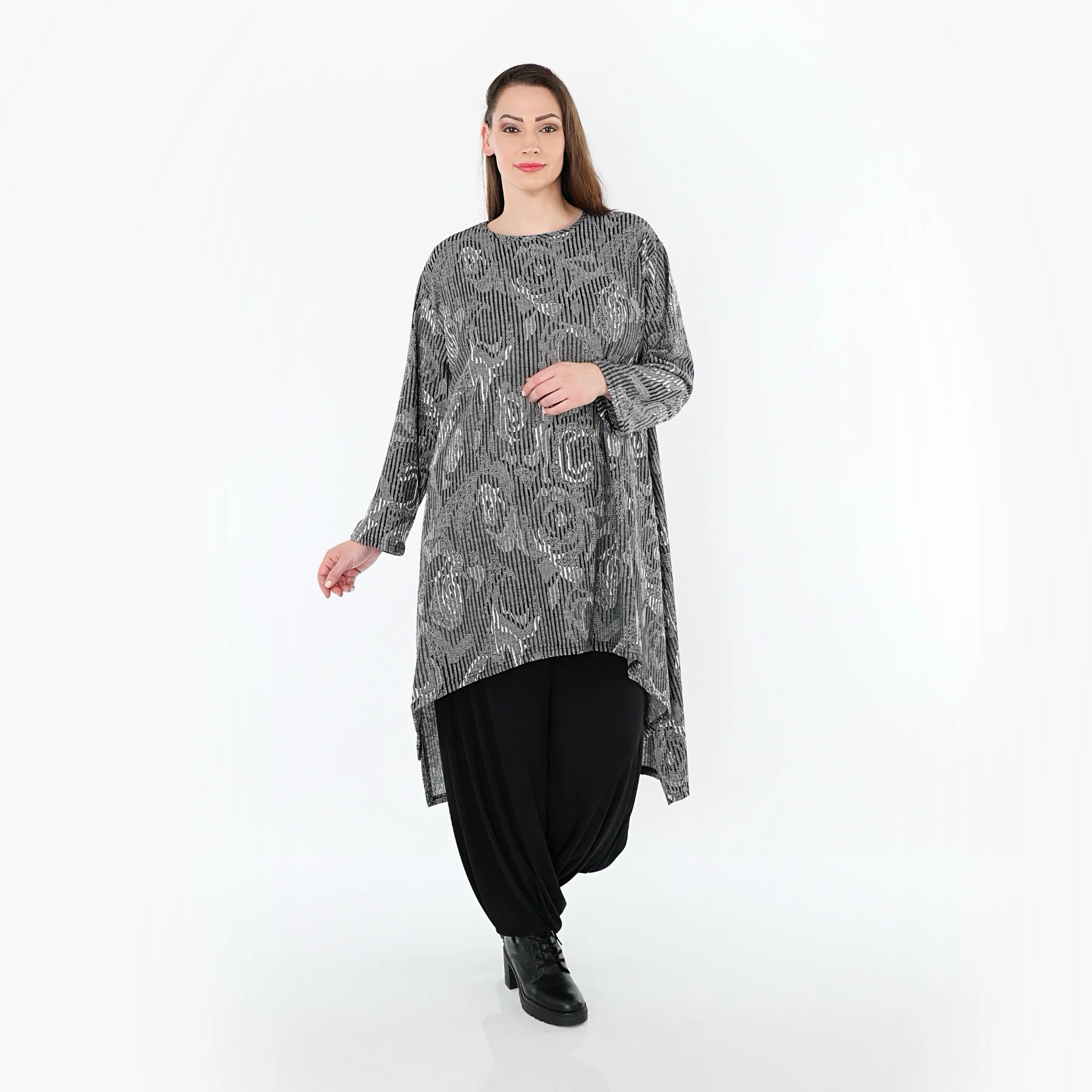  A-Form Shirt von AKH Fashion aus Materialmix, 1504656, Grau/Schwarz/Weiß, Vichy-Streifen