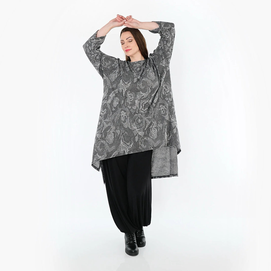  A-Form Shirt von AKH Fashion aus Materialmix, 1504656, Grau/Schwarz/Weiß, Vichy-Streifen