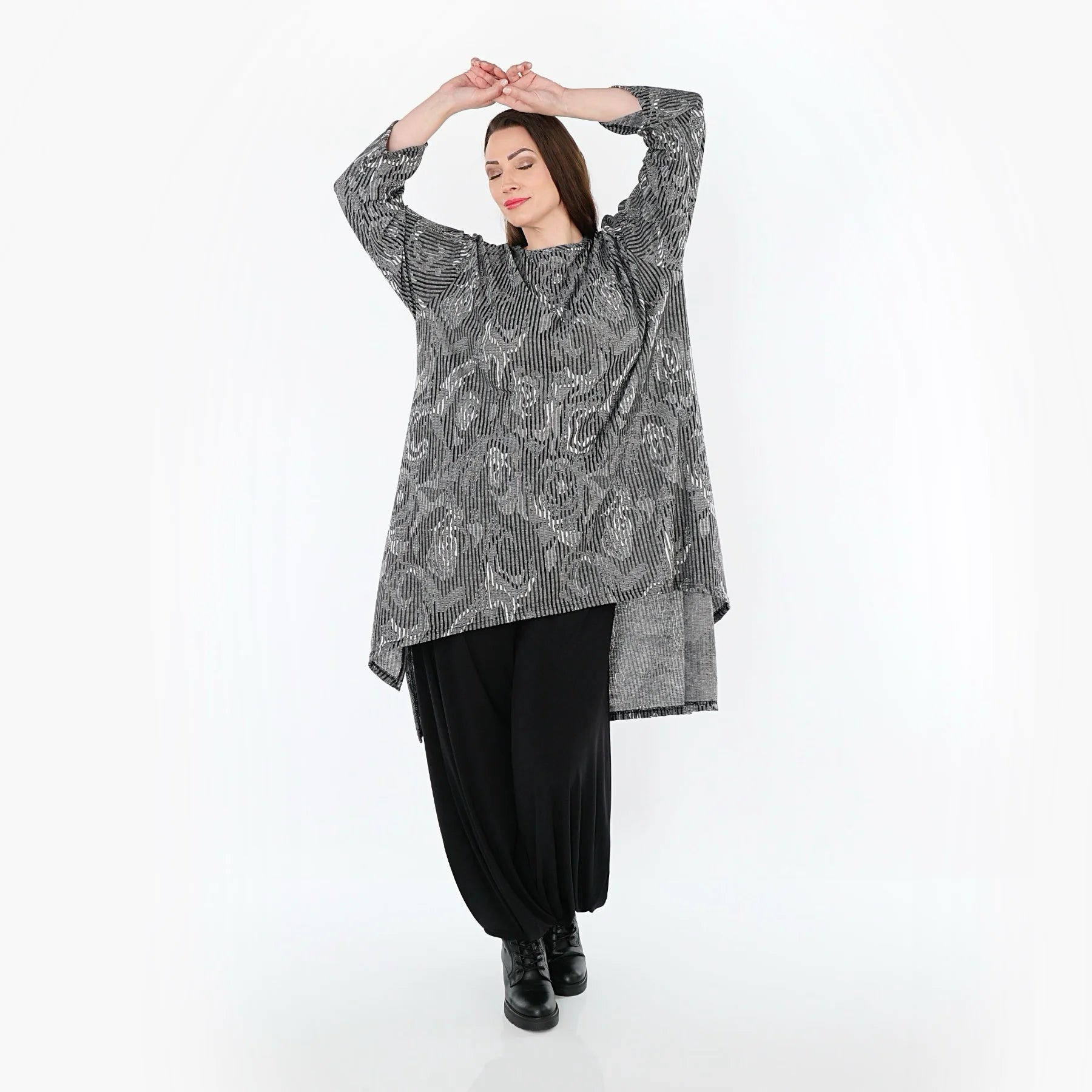  A-Form Shirt von AKH Fashion aus Materialmix, 1504656, Grau/Schwarz/Weiß, Vichy-Streifen