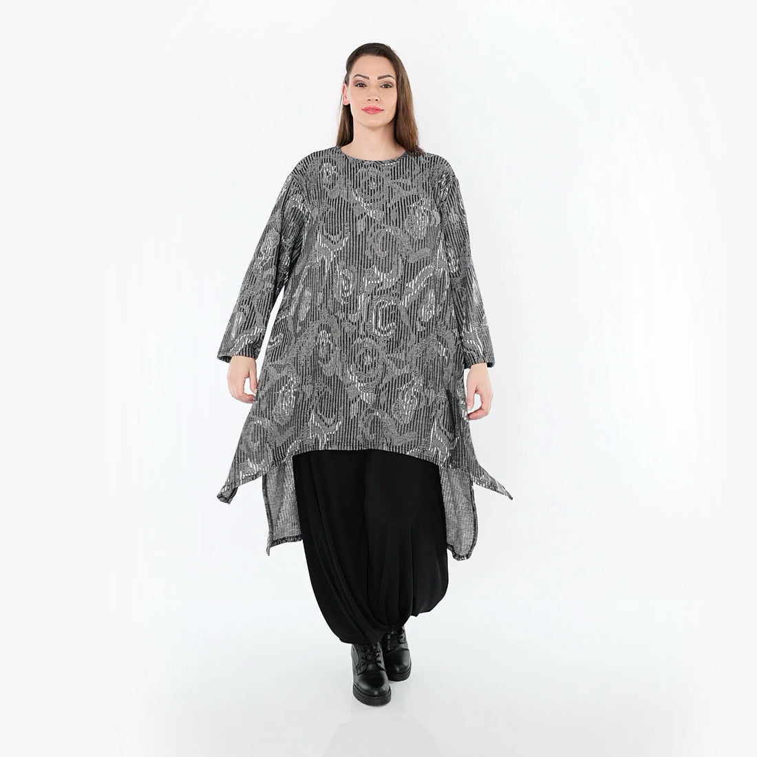  A-Form Shirt von AKH Fashion aus Materialmix, 1504656, Grau/Schwarz/Weiß, Vichy-Streifen