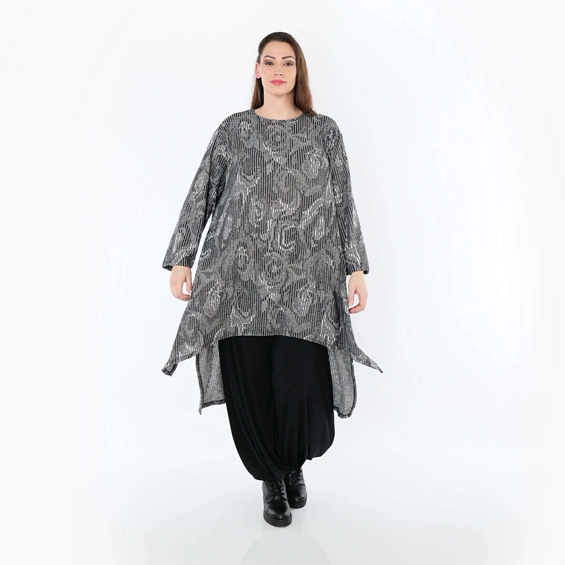  A-Form Shirt von AKH Fashion aus Materialmix, 1504656, Grau/Schwarz/Weiß, Vichy-Streifen