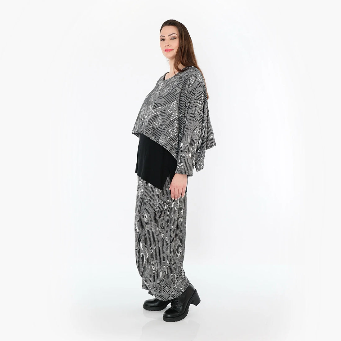  AKH Fashion Überwurf in kastiger Form, aus Materialmix, 1507011, Grau/Schwarz/Weiß, Schick