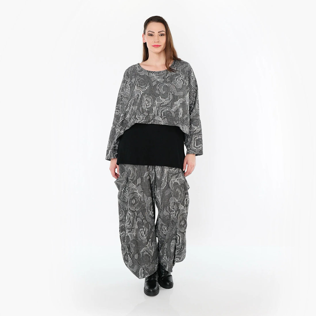  AKH Fashion Überwurf in kastiger Form, aus Materialmix, 1507011, Grau/Schwarz/Weiß, Schick