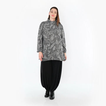  AKH Fashion Shirt in Glocken-Form, aus Materialmix, 151892R, Grau/Schwarz/Weiß, Schick