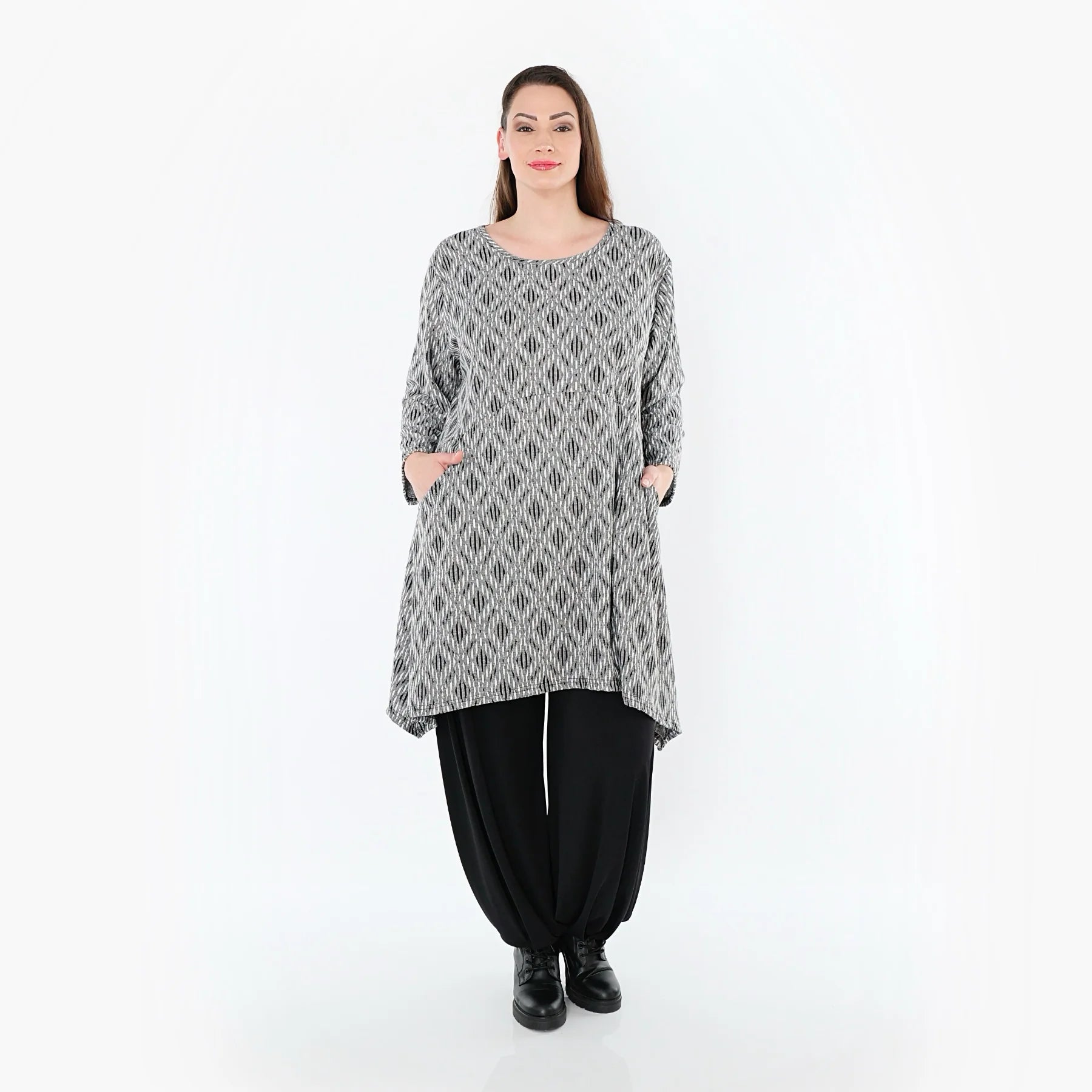  A-Form Shirt von AKH Fashion aus Materialmix, 1500521, Hellgrau/Schwarz/Weiß, Schick