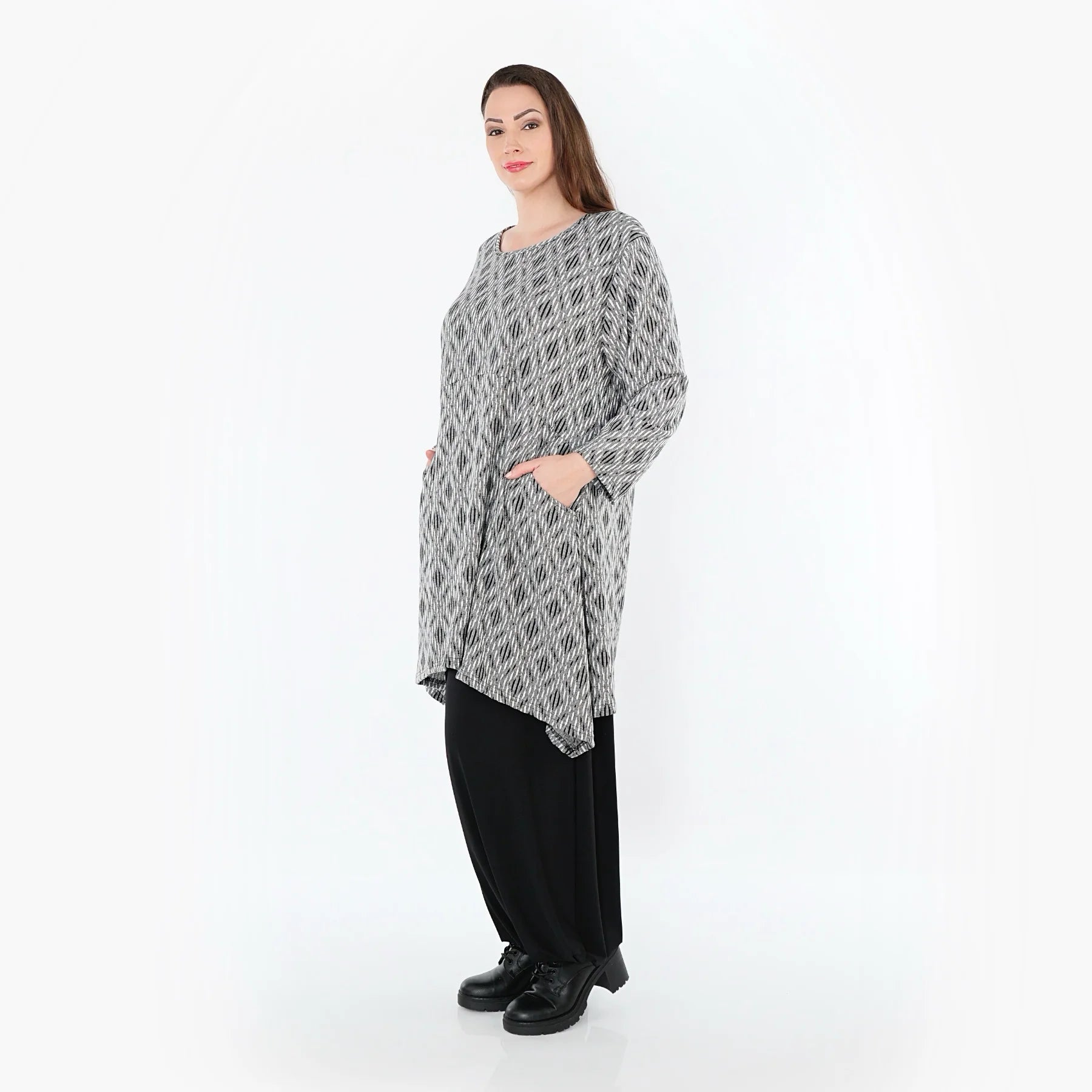  A-Form Shirt von AKH Fashion aus Materialmix, 1500521, Hellgrau/Schwarz/Weiß, Schick