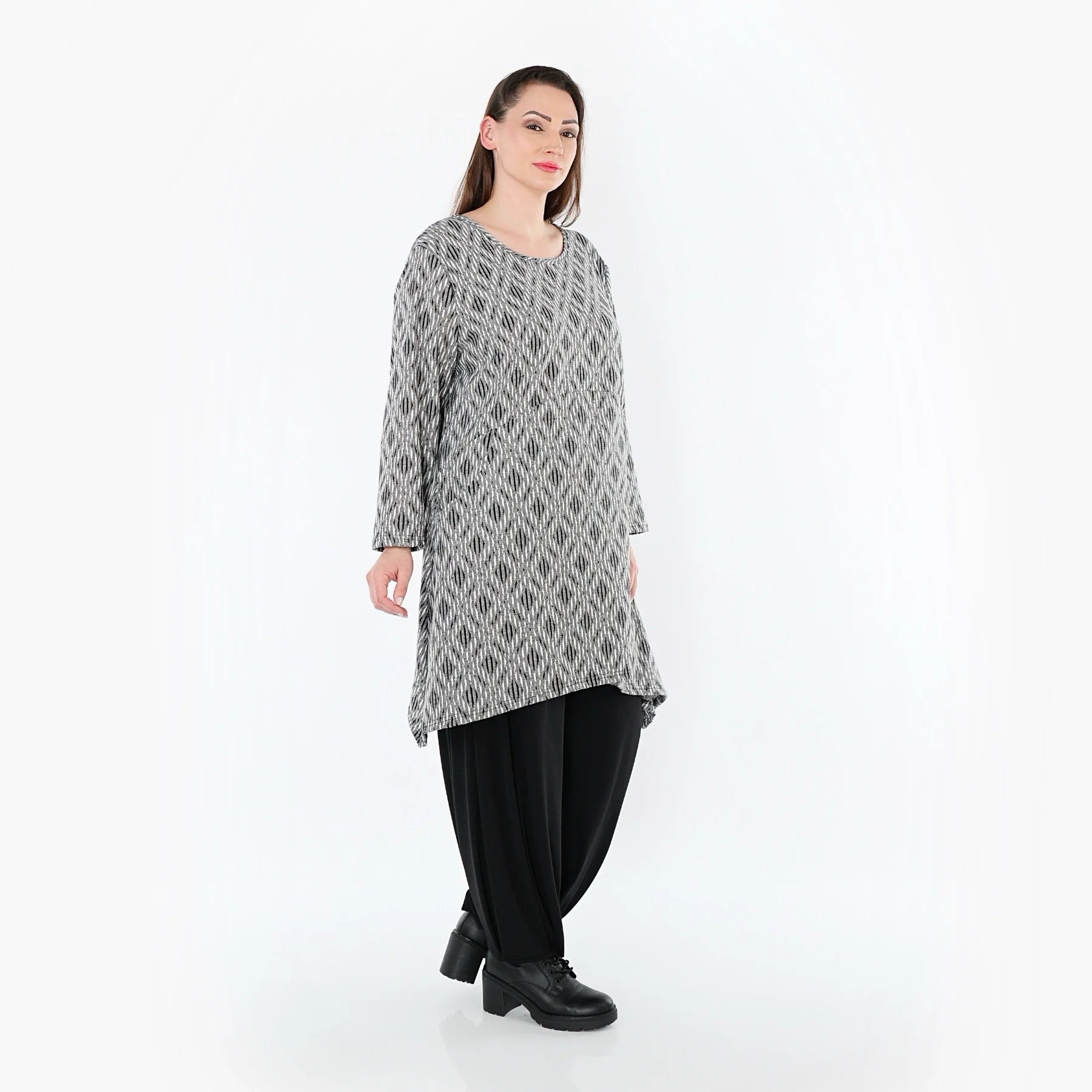  A-Form Shirt von AKH Fashion aus Materialmix, 1500521, Hellgrau/Schwarz/Weiß, Schick