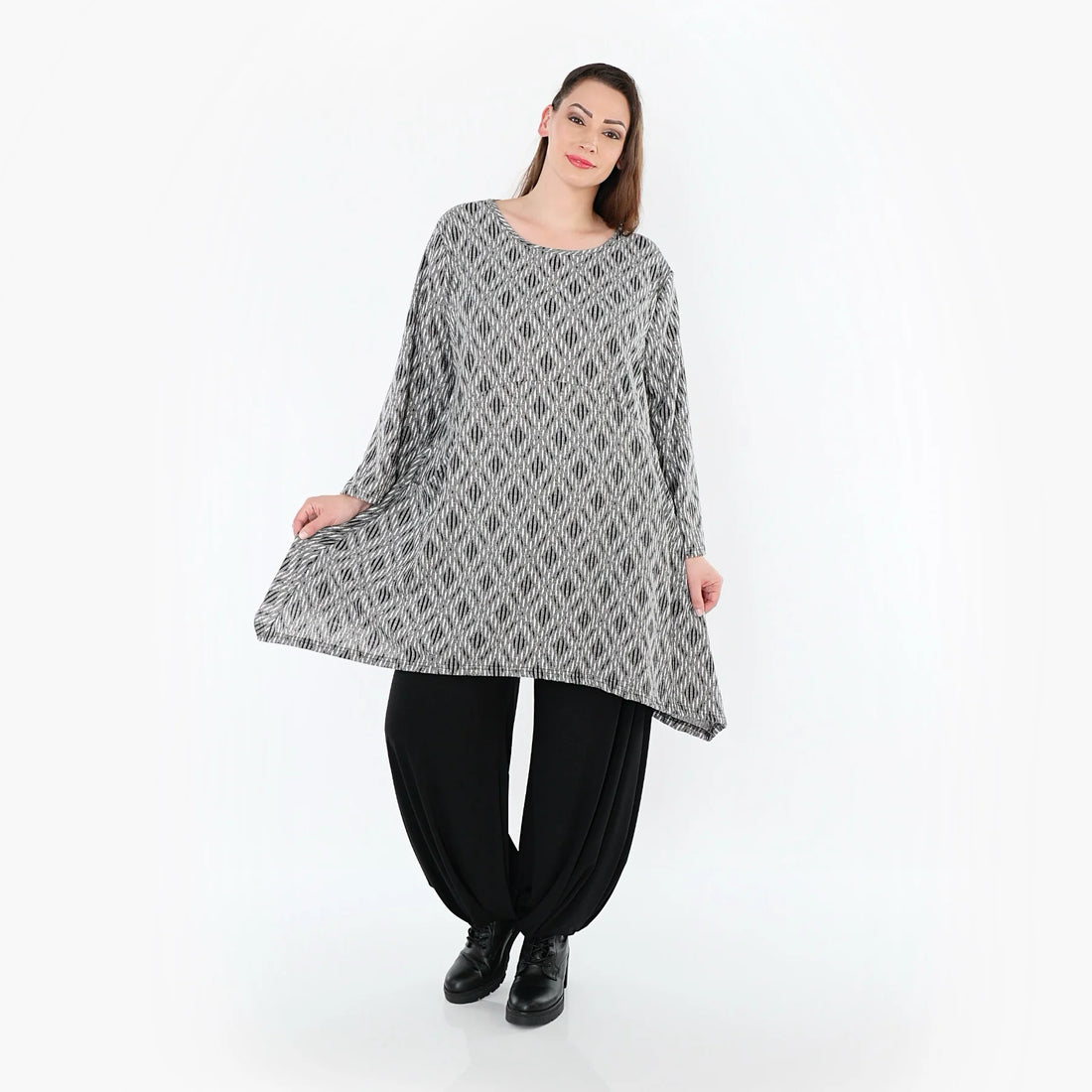  A-Form Shirt von AKH Fashion aus Materialmix, 1500521, Hellgrau/Schwarz/Weiß, Schick