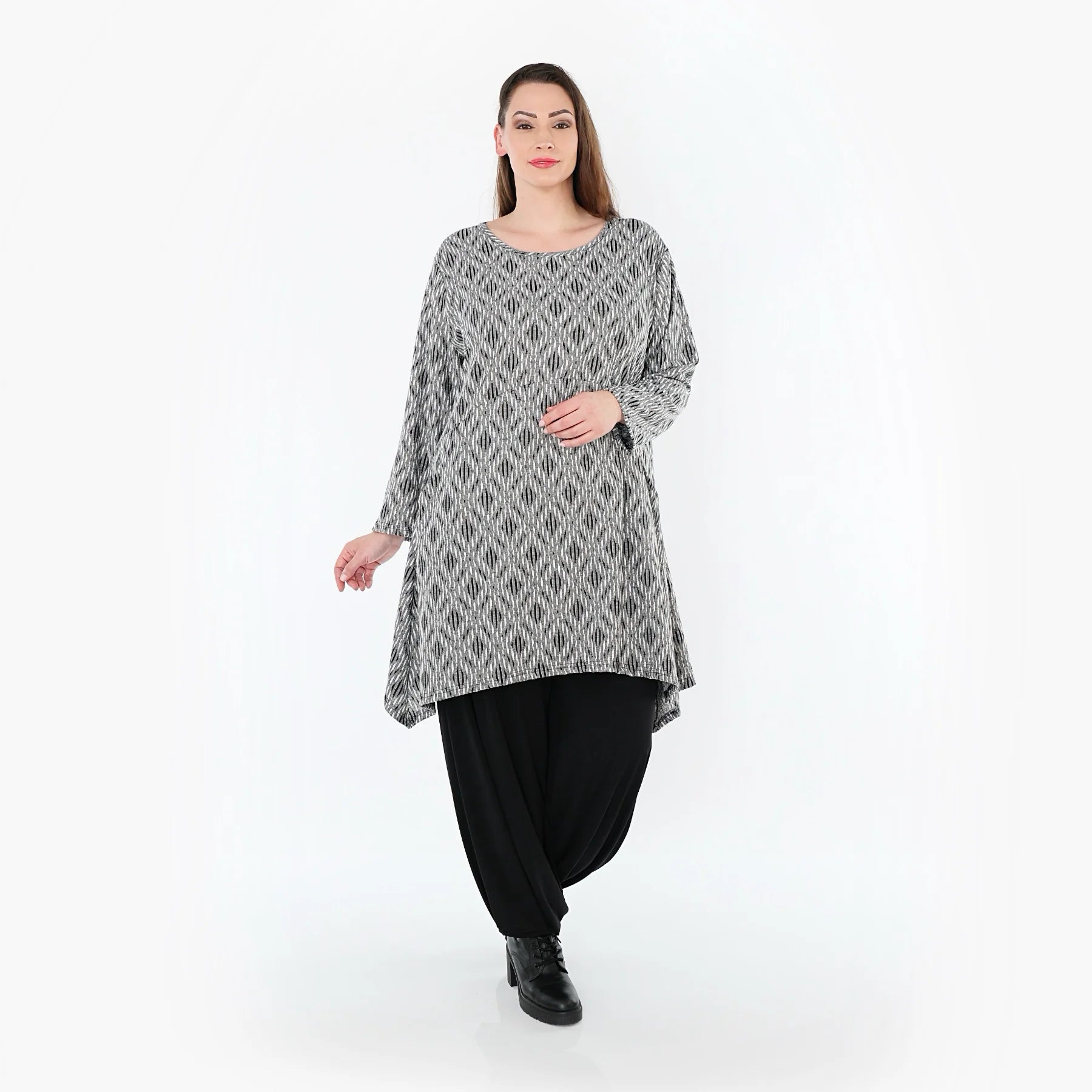  A-Form Shirt von AKH Fashion aus Materialmix, 1500521, Hellgrau/Schwarz/Weiß, Schick