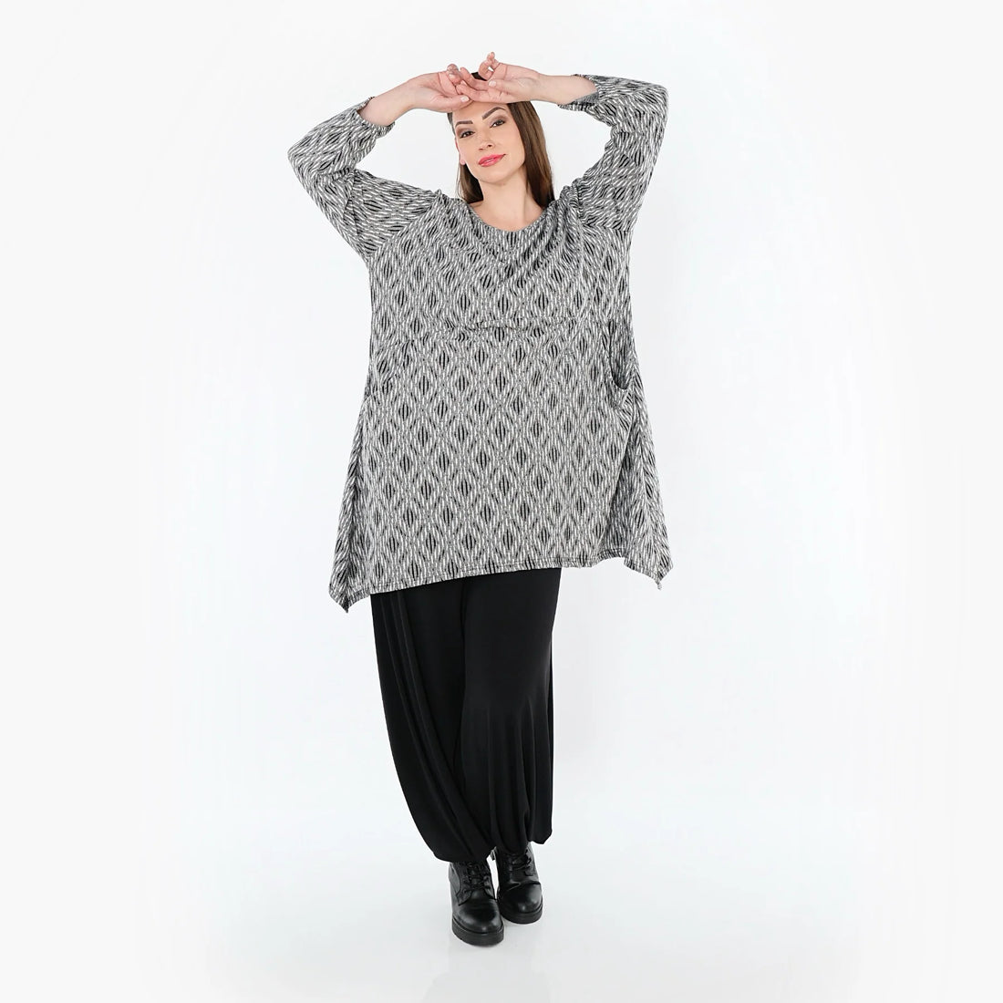  A-Form Shirt von AKH Fashion aus Materialmix, 1500521, Hellgrau/Schwarz/Weiß, Schick