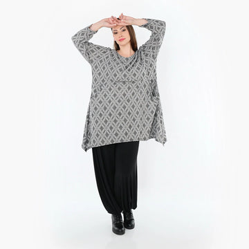  A-Form Shirt von AKH Fashion aus Materialmix, 1500521, Hellgrau/Schwarz/Weiß, Schick