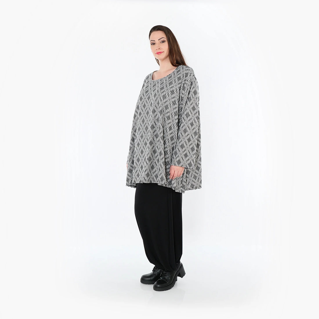  A-Form Bigshirt von AKH Fashion aus Materialmix, 1500593, Hellgrau/Schwarz/Weiß, Schick
