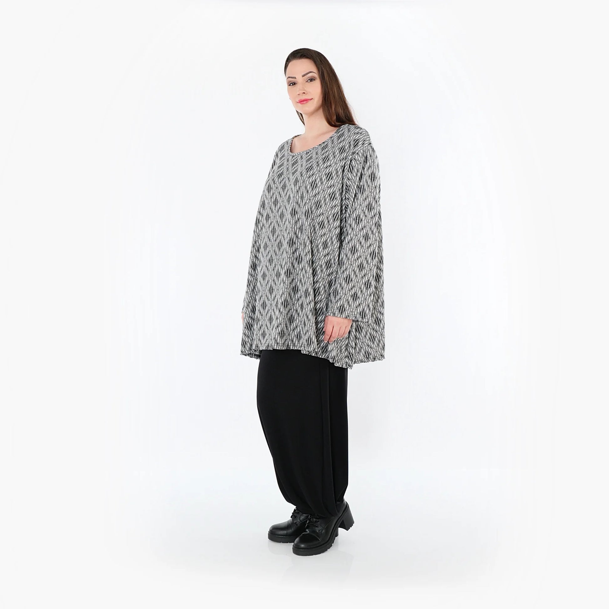  A-Form Bigshirt von AKH Fashion aus Materialmix, 1500593, Hellgrau/Schwarz/Weiß, Schick
